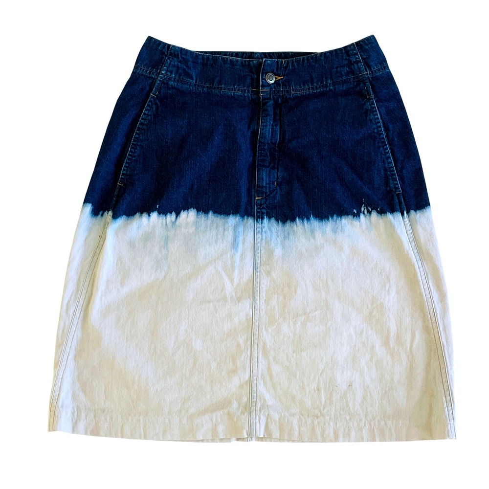 Eddie Bauer Denim Skirt Womens 29 Waist Vintage Dip Dye Two Tone Indigo White